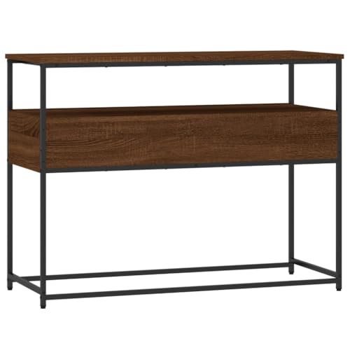 Brown Oak Narrow Console Table with 2 Drawers & Shelf B718