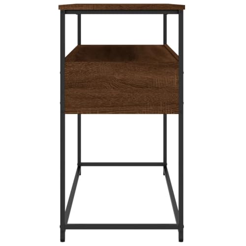 Brown Oak Narrow Console Table with 2 Drawers & Shelf B718