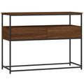 Brown Oak Narrow Console Table with 2 Drawers & Shelf B718
