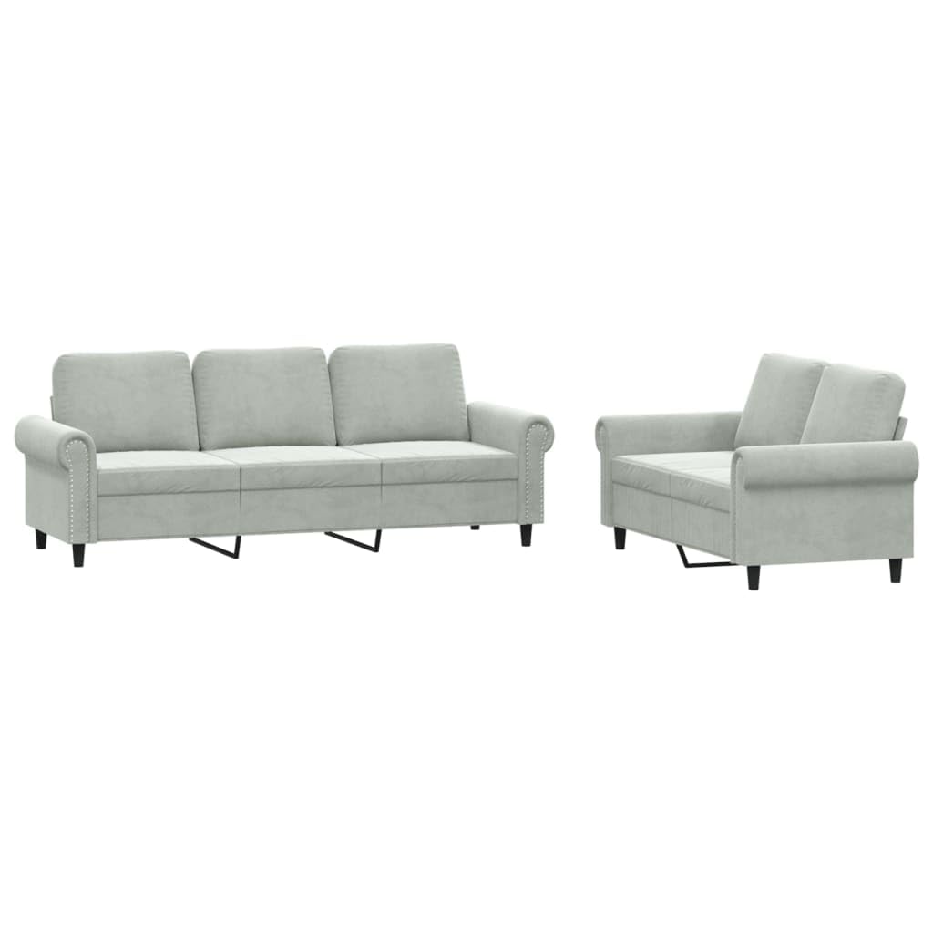 Light Gray Velvet 2 Piece Sofa Set S839230