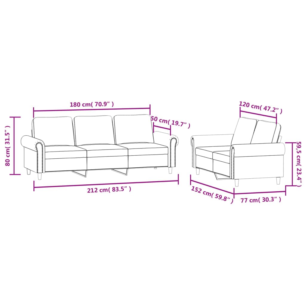 Light Gray Velvet 2 Piece Sofa Set S839230