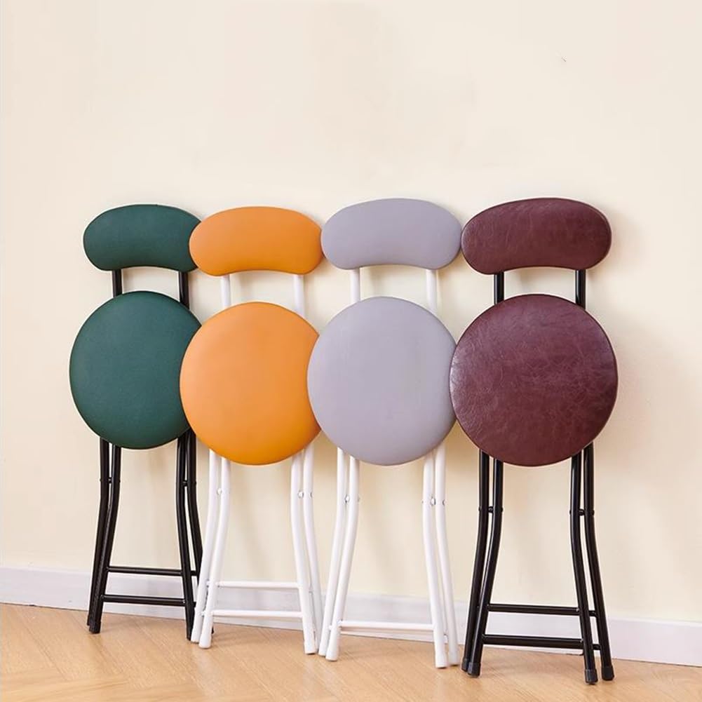 Folding High Back Stool Heavy Duty 18" Collapsible Round Stool with Compact Design and Padded Seat (Black 47cm/18.5in) J950