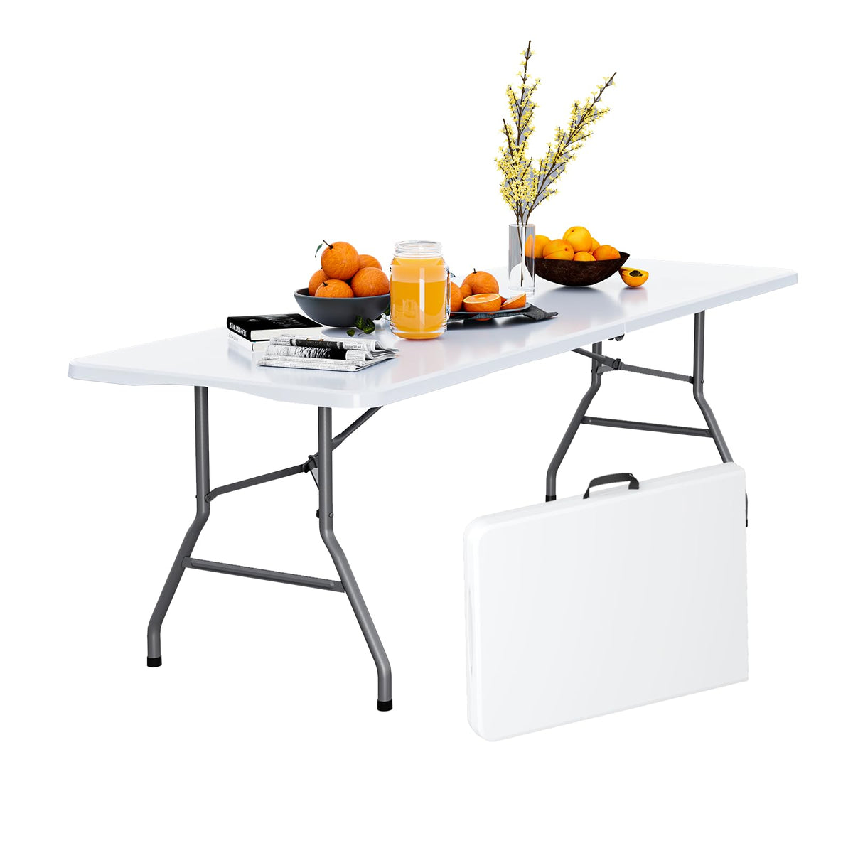6FT White Folding Picnic Table with Carrying Handle S305387