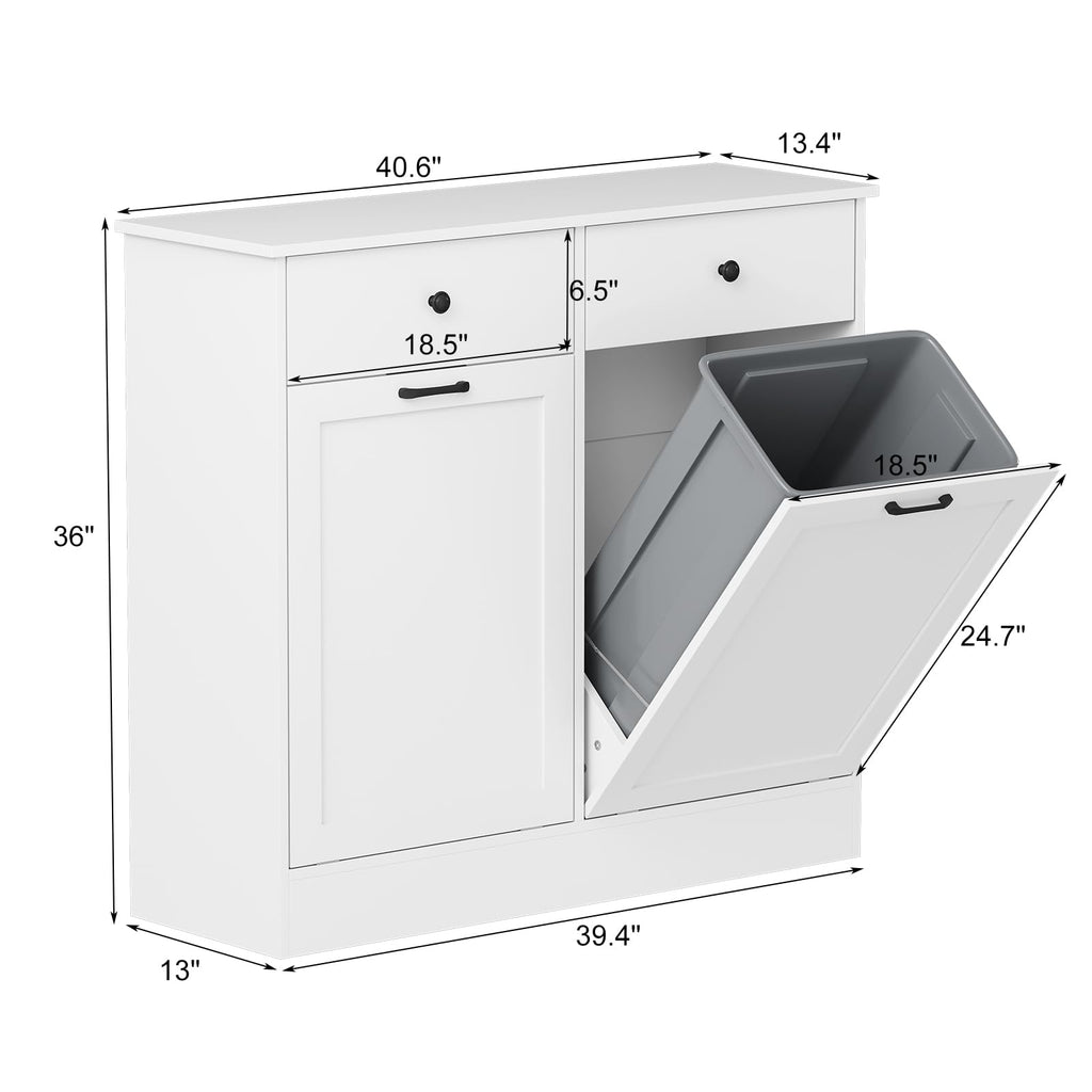 White 20-Gallon Wooden Tilt-Out Trash Can Cabinet N1727