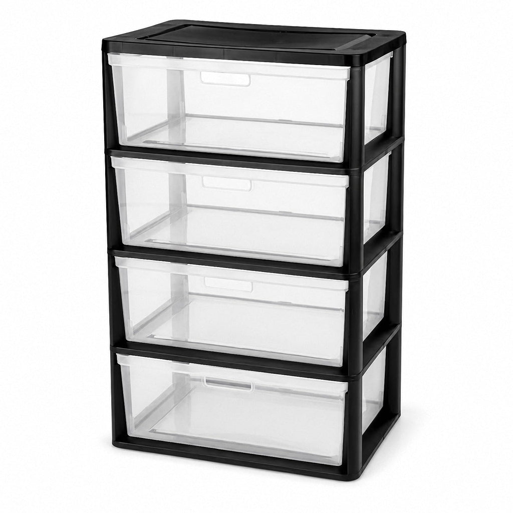 4 Drawer Black Plastic Storage Tower L321