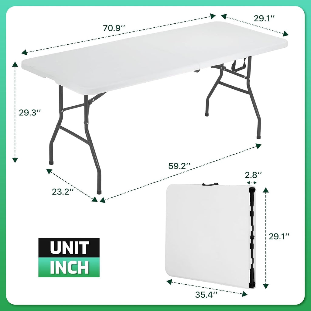 6 Ft White Folding Plastic Table Z905