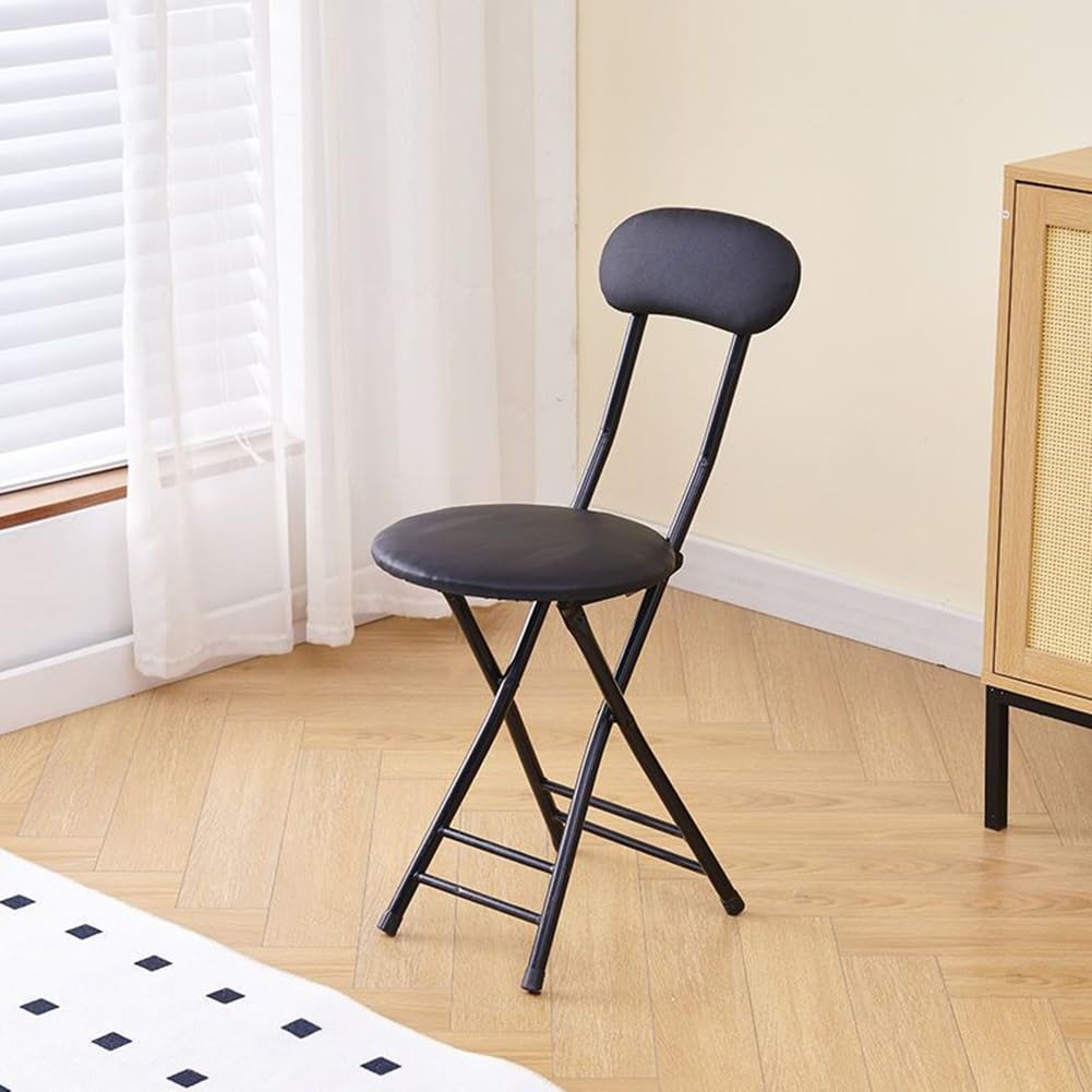 Folding High Back Stool Heavy Duty 18" Collapsible Round Stool with Compact Design and Padded Seat (Black 47cm/18.5in) J950