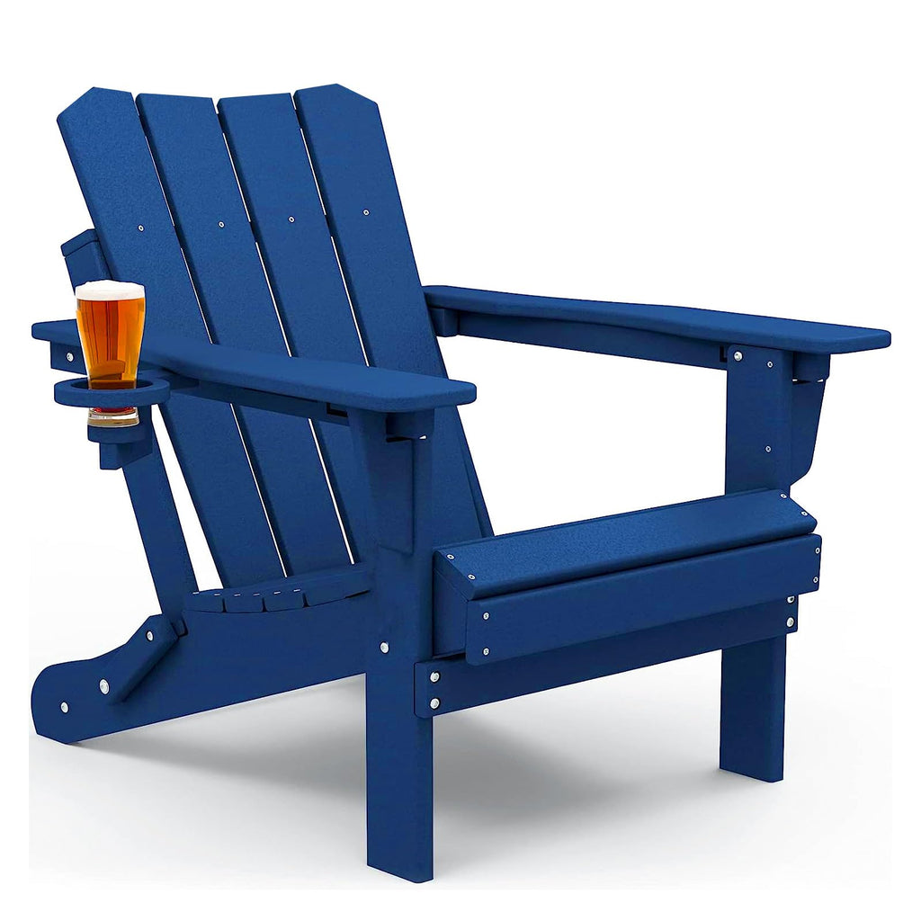 Oversized Folding HDPE Adirondack Chair with Cup Holder, Blue V4398