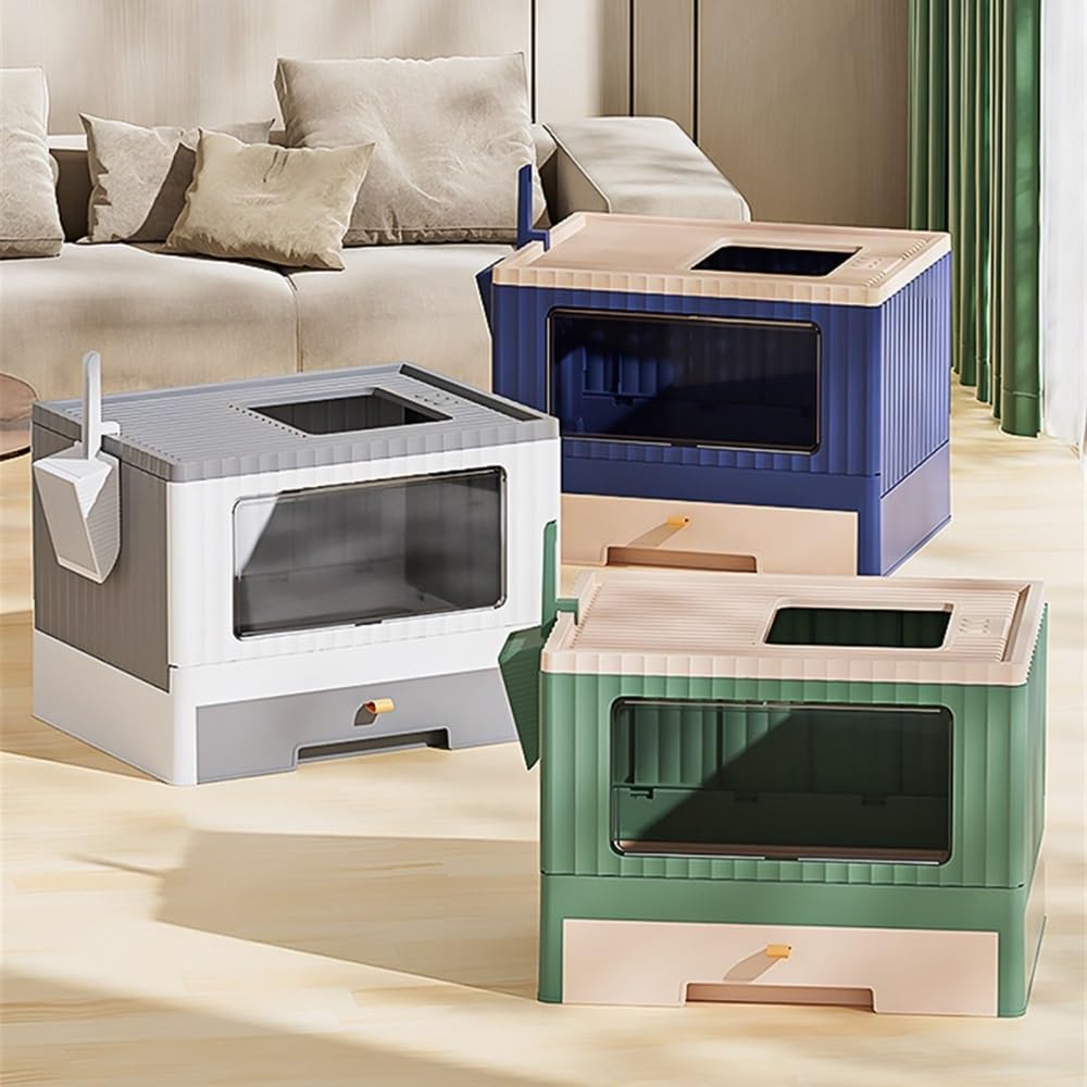 Foldable Cat Litter Box with Lid & Scoop D491650