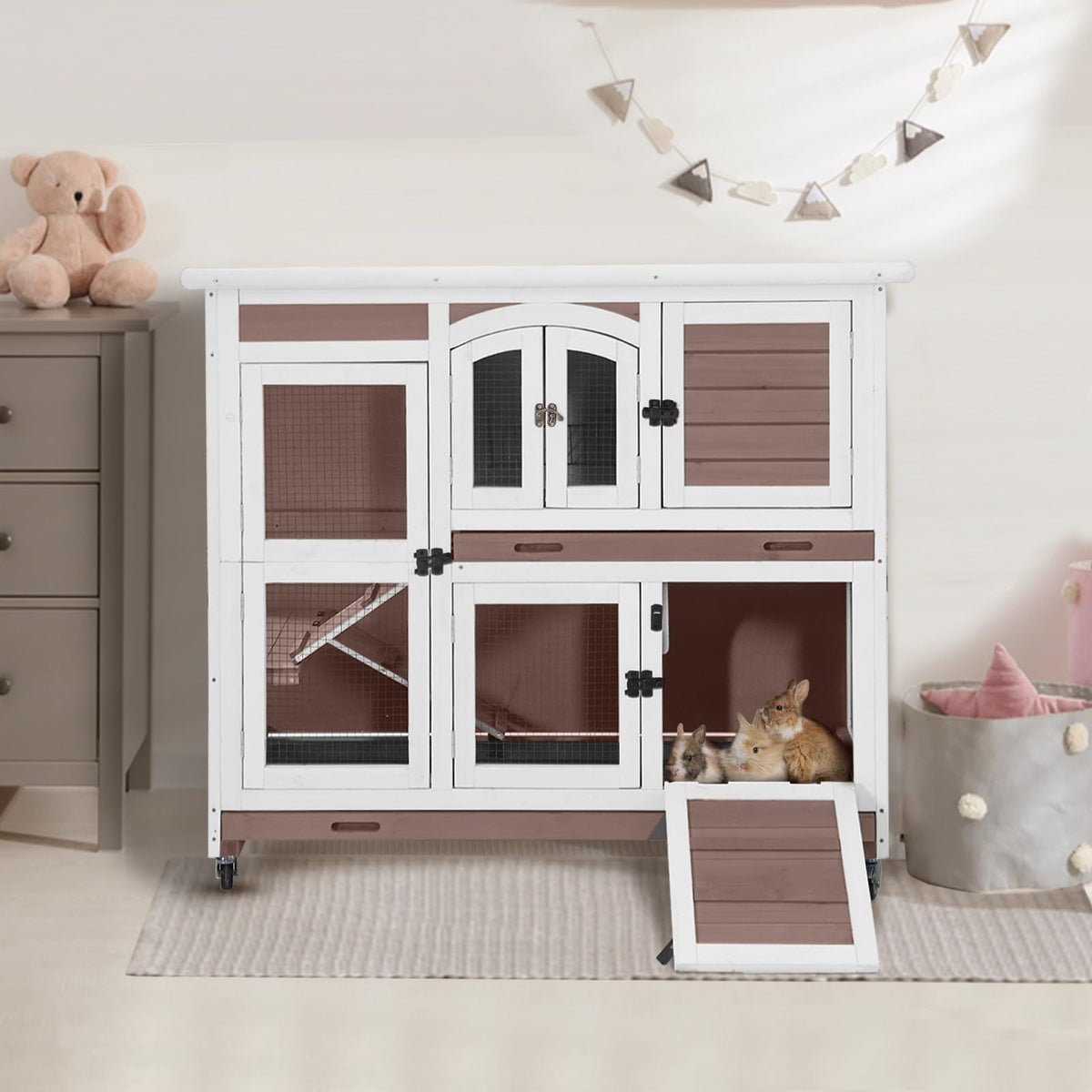 Two-Story Rabbit Hutch with Wheels F33558