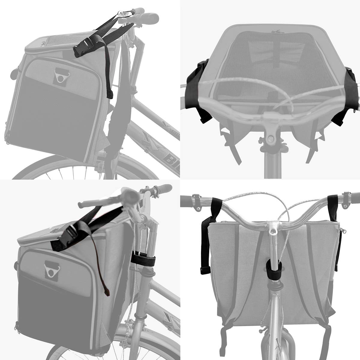 Foldable Soft-Sided Dog Bike Basket Carrier with 2 Open Doors A9630