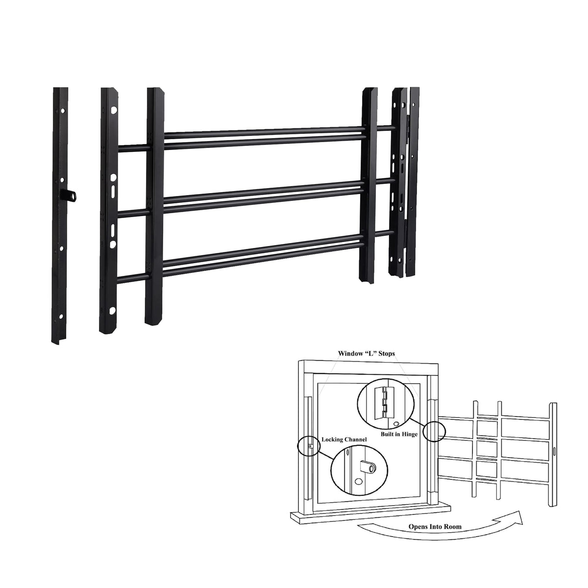 Black Adjustable Tubular Steel Window Security Bars Y19147