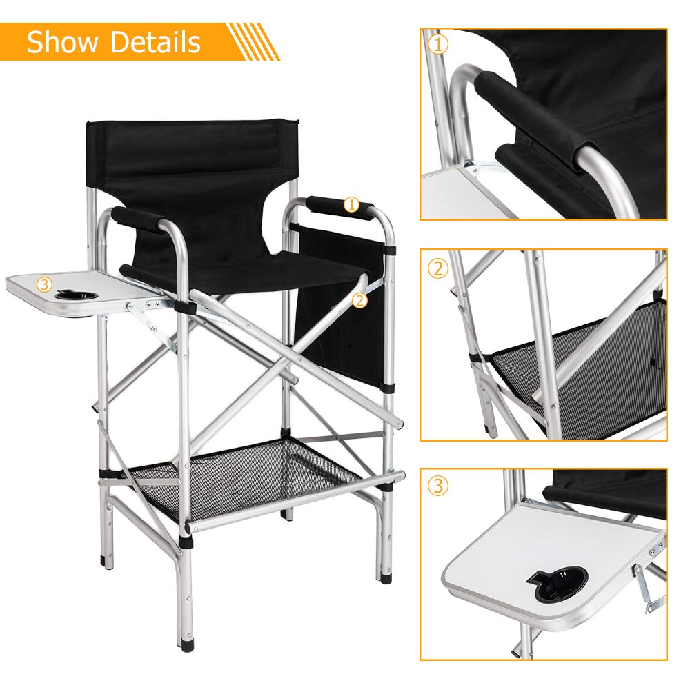 Black Folding Director Chair with Side Table S9309