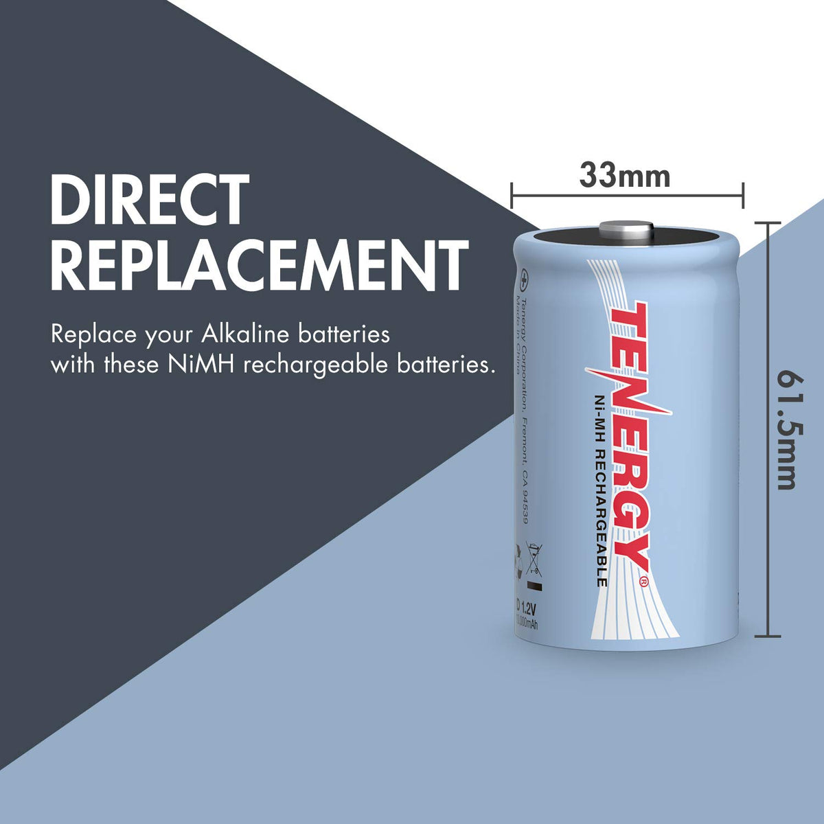 D Size 10000mAh NiMH Rechargeable Battery L3239