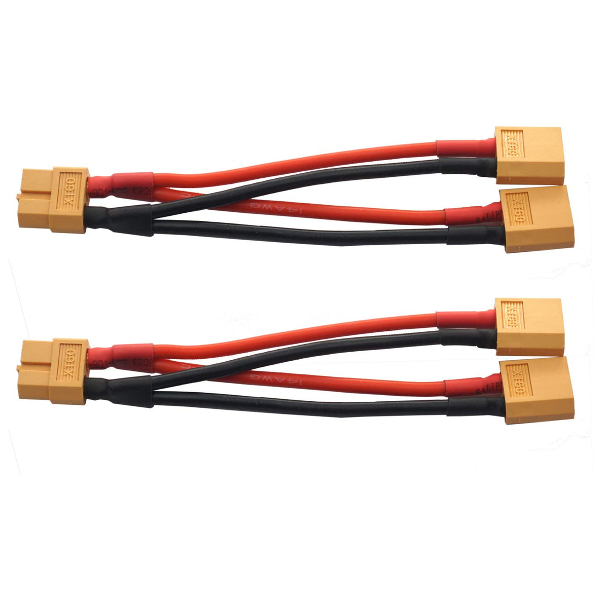 14AWG XT60 Parallel Battery Connector 2-Male to 1-Female Cable Splitter Harness Adapter A117