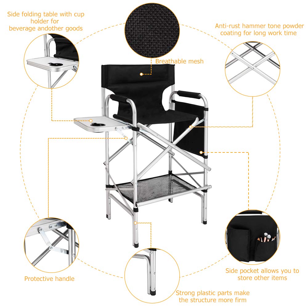 Black Folding Director Chair with Side Table S9309