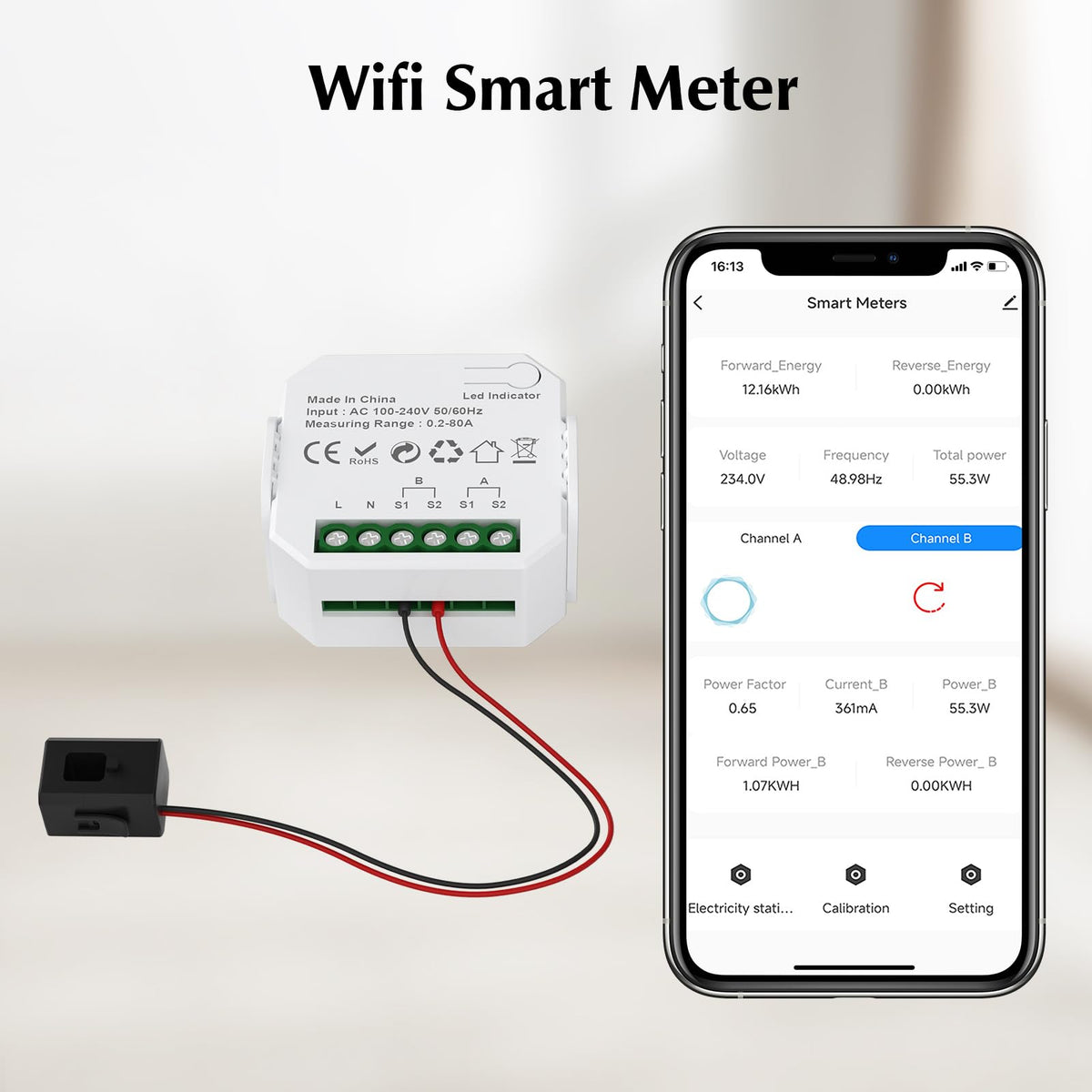 1-Channel WiFi Power Meter 80A Smart Energy Monitor R53530