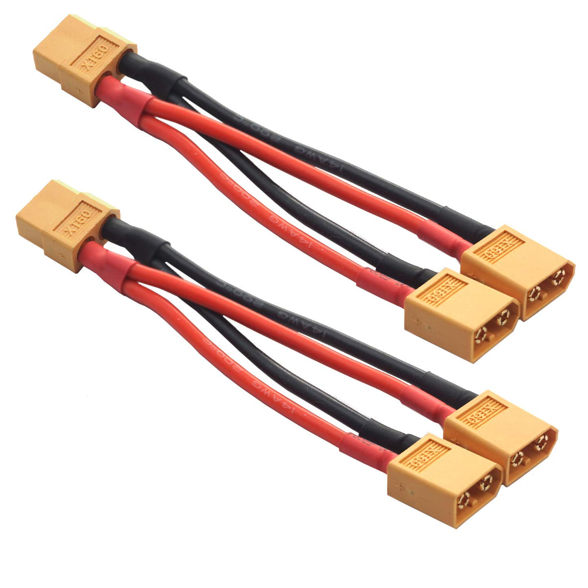 14AWG XT60 Parallel Battery Connector 2-Male to 1-Female Cable Splitter Harness Adapter A117