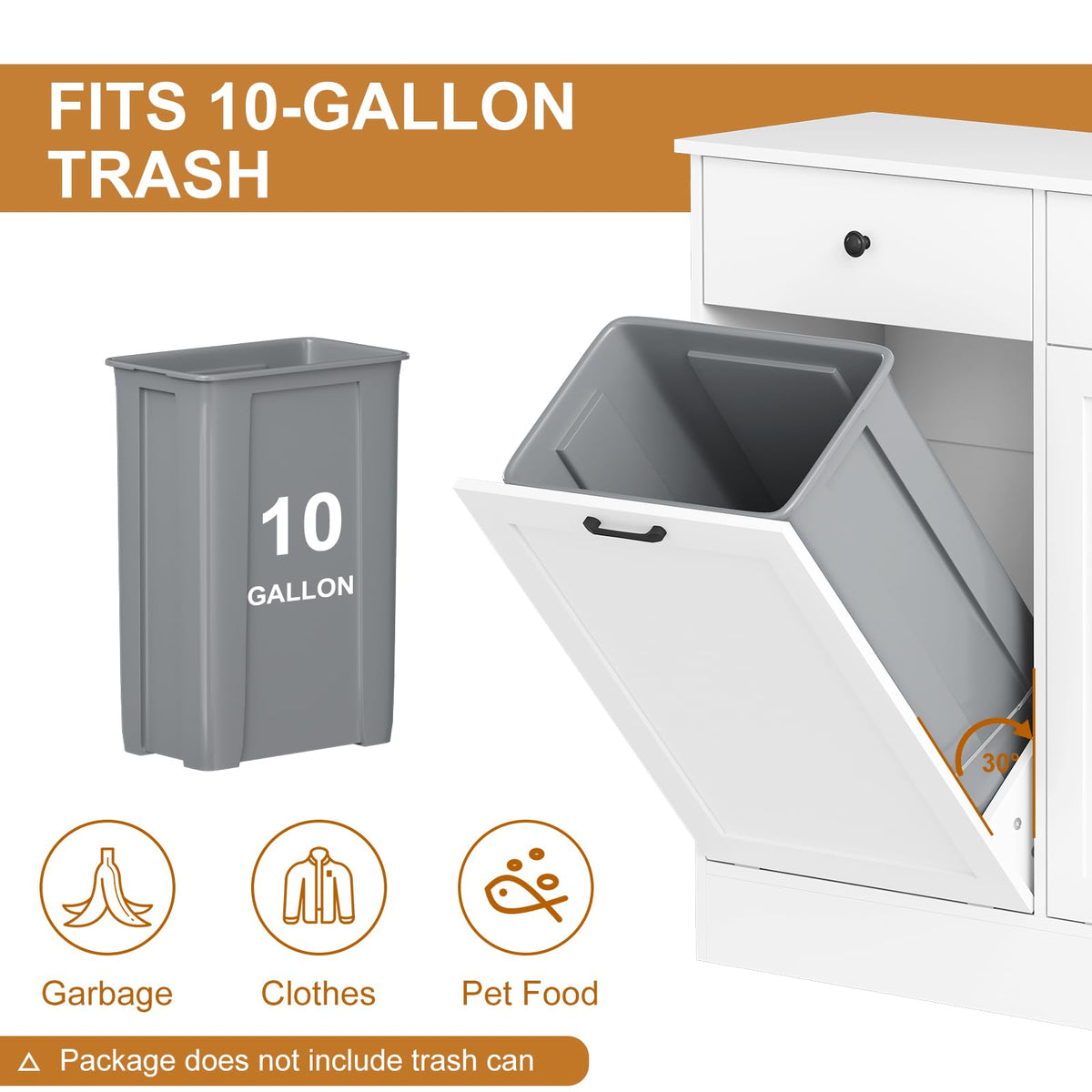White 20-Gallon Wooden Tilt-Out Trash Can Cabinet N1727