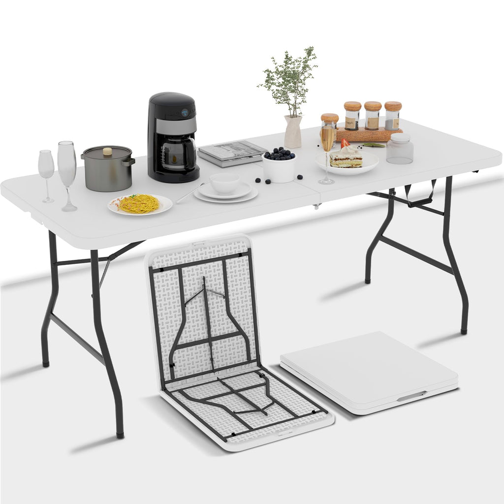 6 Ft White Folding Plastic Table Z905