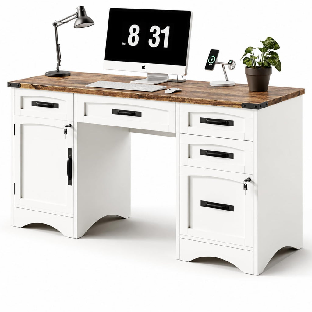 47 Inch Computer Desk with Hutch and 4 Drawers B348