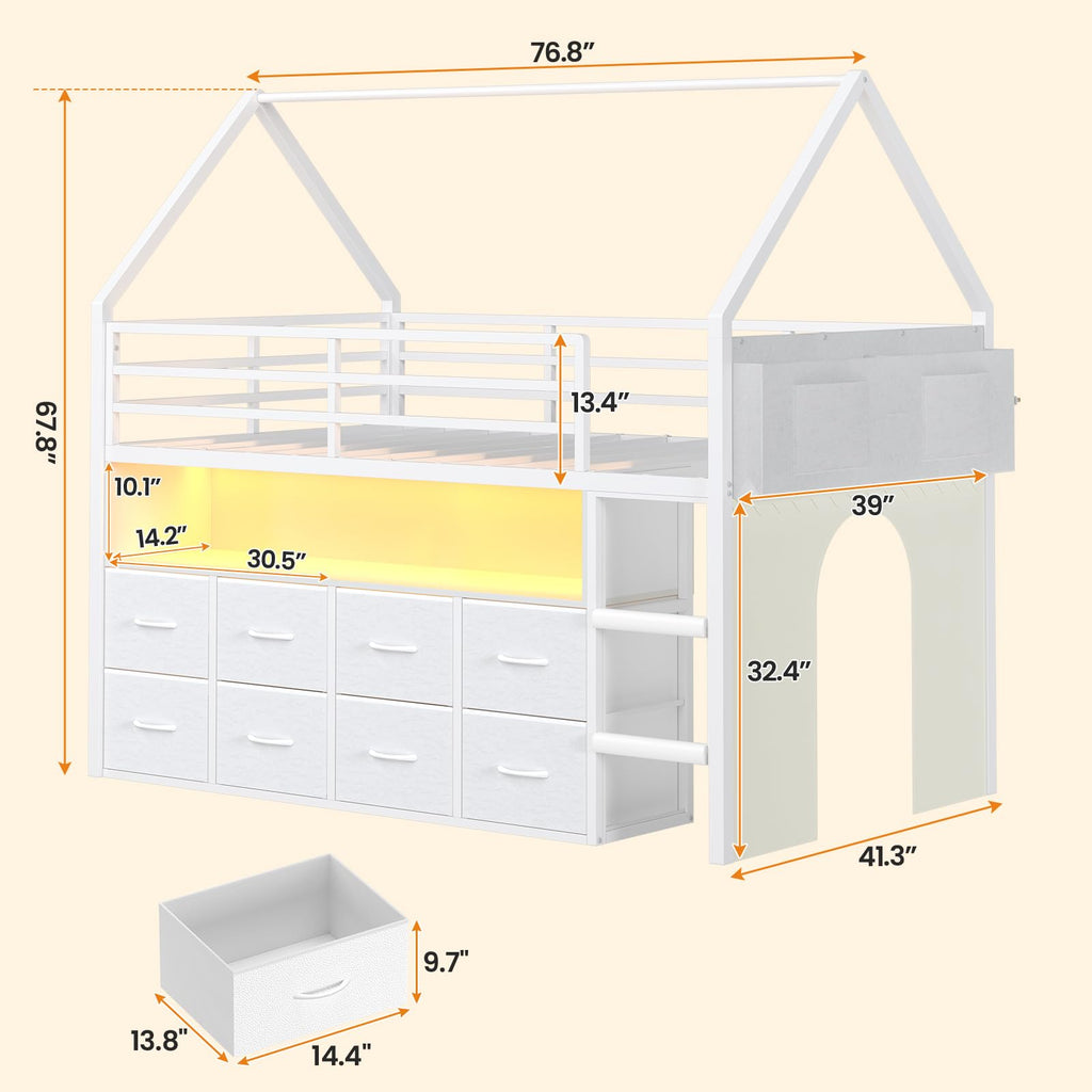 Twin Size Low Loft Bed with 8 Storage Drawers L914282