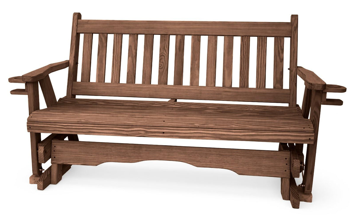 5 FT Walnut 3 Person Solid Pine Wood Glider Bench F557