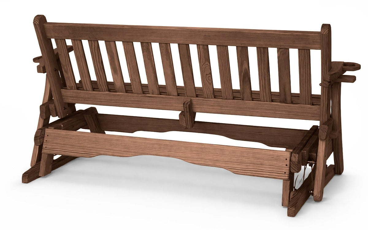 5 FT Walnut 3 Person Solid Pine Wood Glider Bench F557