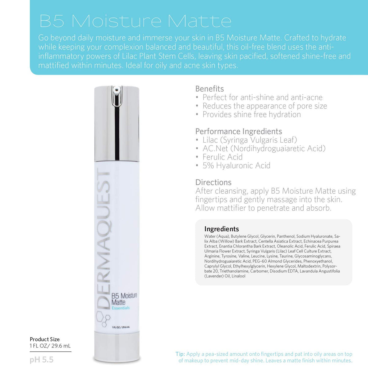 B5 Moisture Matte Face Moisturizer 1oz L7737
