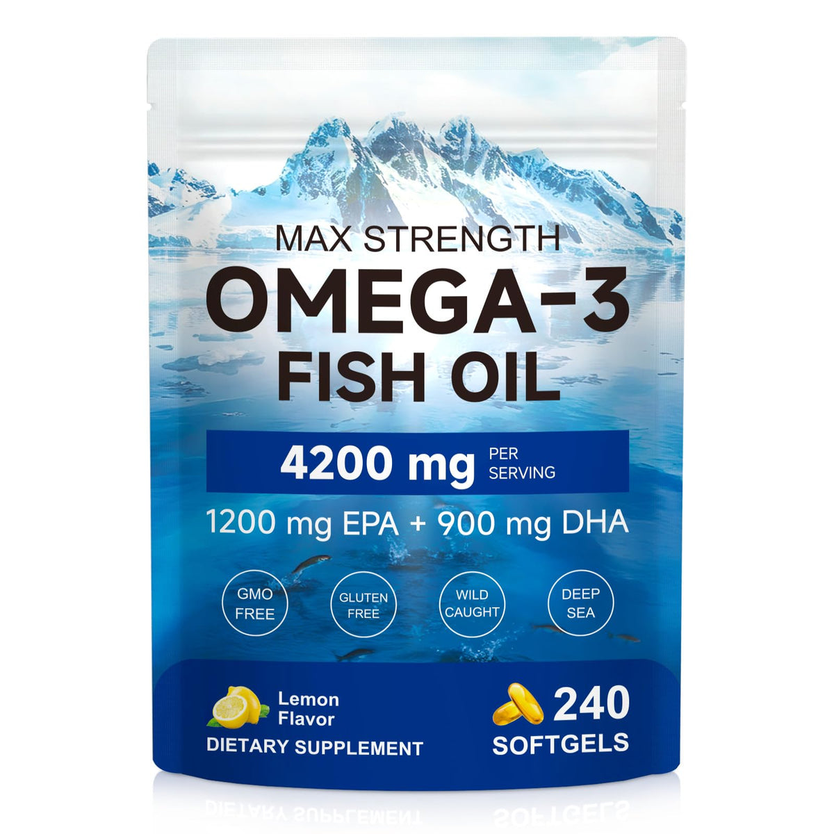 Omega 3 Fish Oil 4200mg 240 Softgels Lemon Flavor N142860