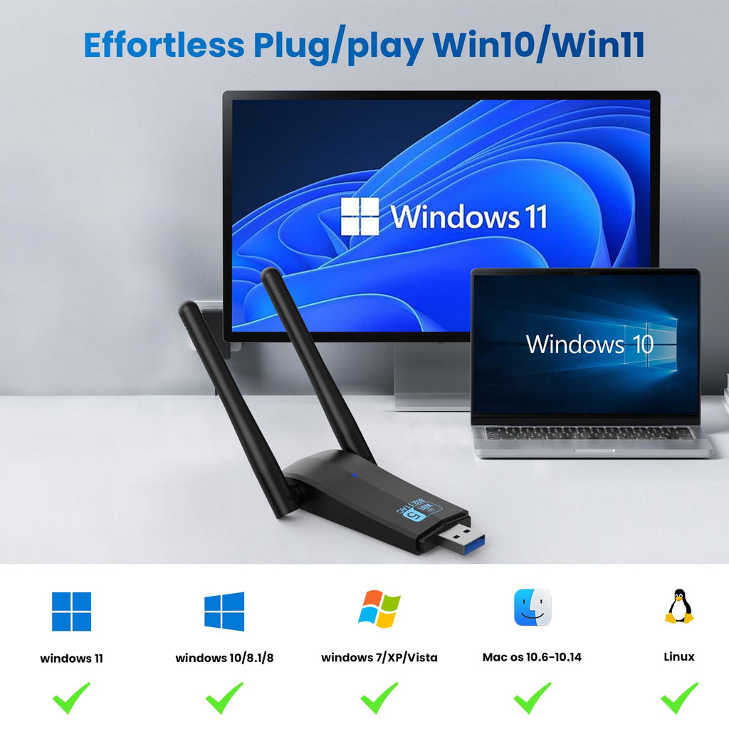 Wireless USB 3.0 WiFi Adapter 5G 2.4G Dual-Band 1300Mbps Dual 5Dbi Antennas D613