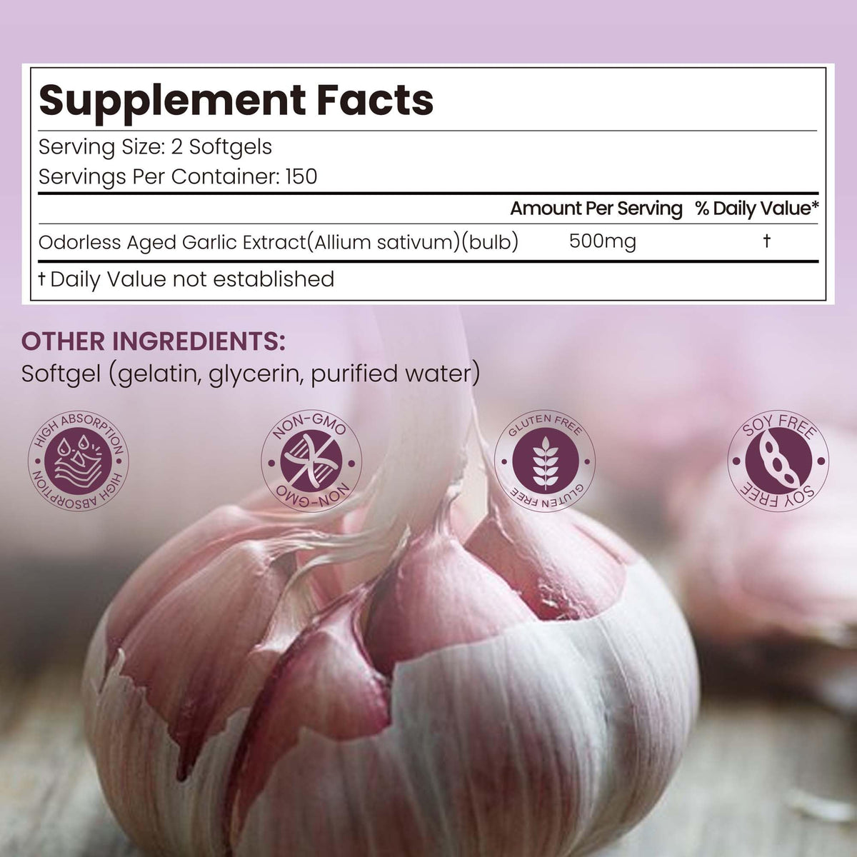 Aged Garlic Extract Softgels 10000mg 300 Count S2638