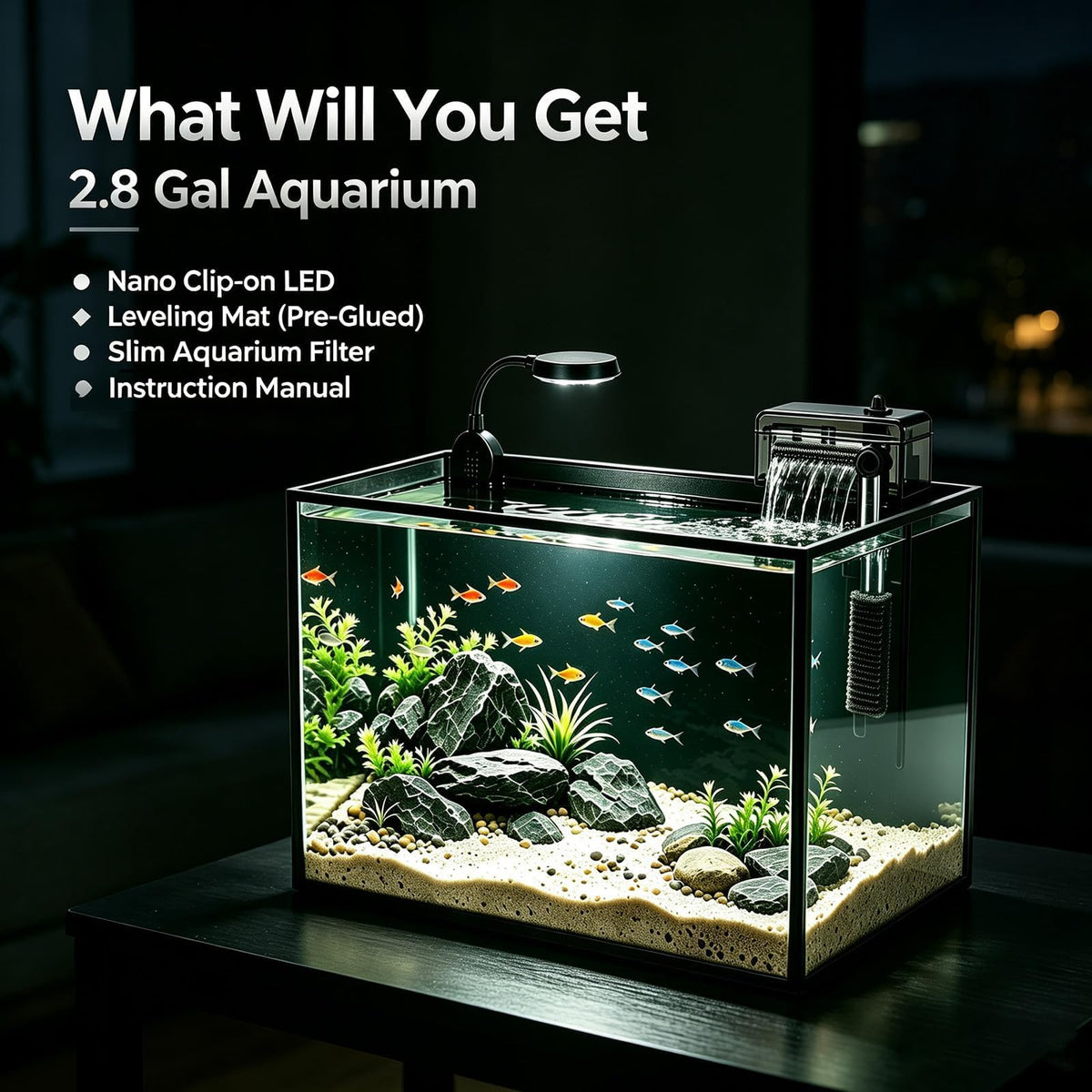 2.8 Gallon Aquarium Starter Kit with LED and Filter Pump V677
