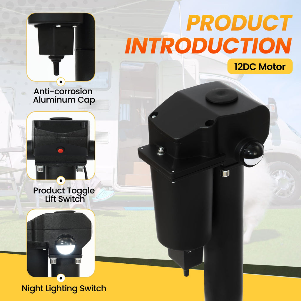 12V 3500lb Electric Tongue Jack with Drop Foot & LED Light P220