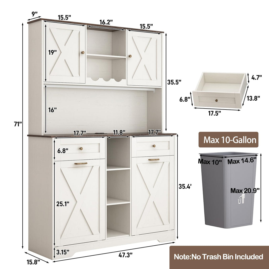 White Kitchen Pantry Storage Cabinet with Power Outlets and Two Drawers J6459