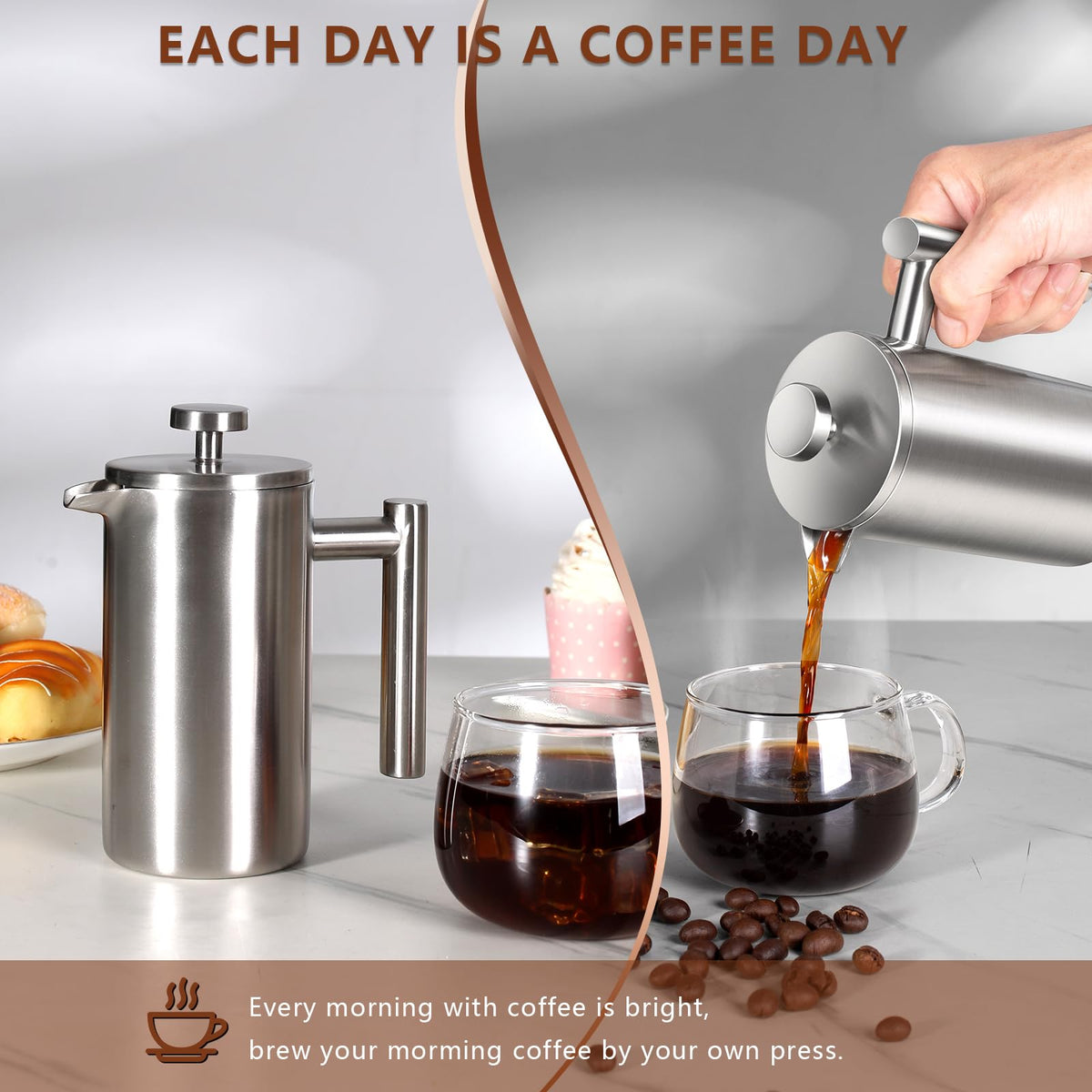 12 OZ Stainless Steel French Press Coffee Maker U1462