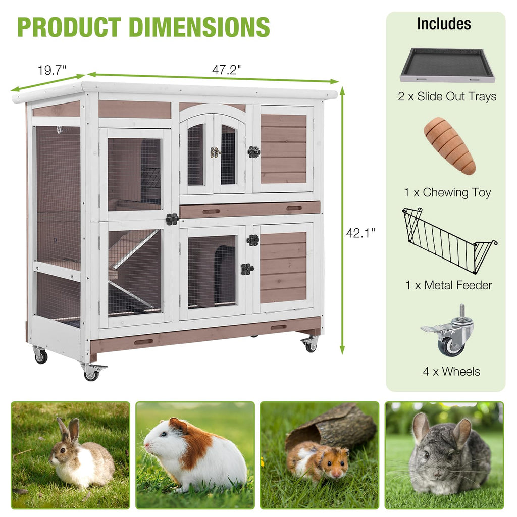 Two-Story Rabbit Hutch with Wheels F33558