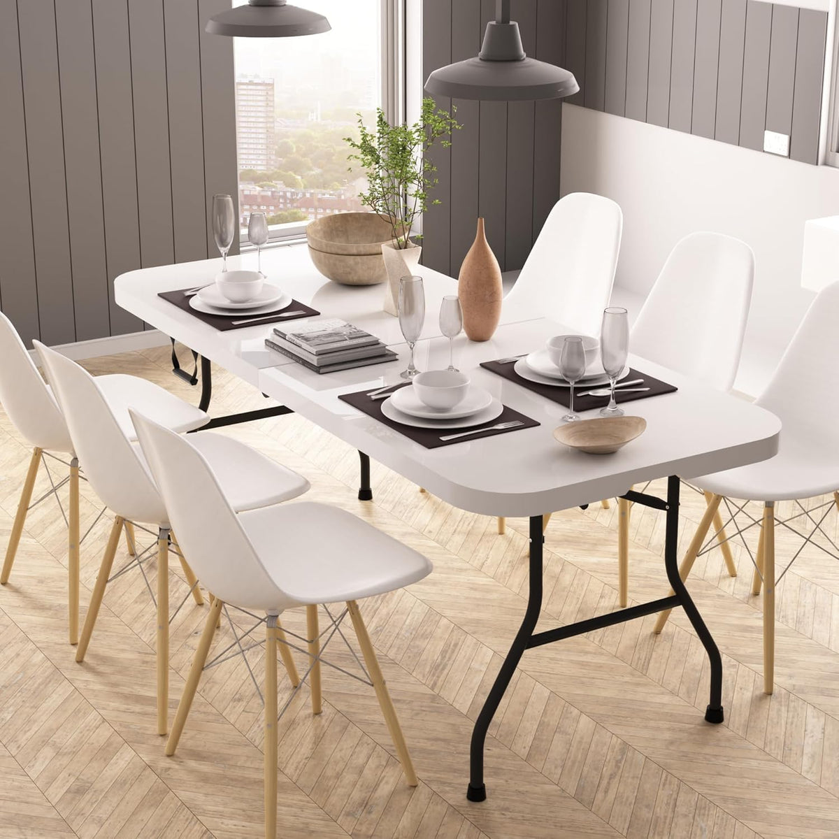 6 Ft White Folding Plastic Table Z905