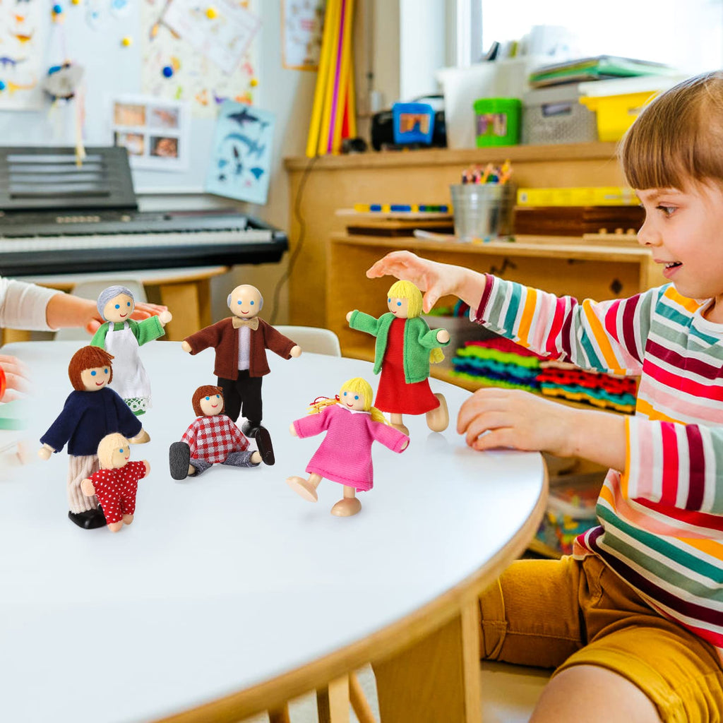 Wooden Dollhouse People Set of 7 Mini Dolls O5248