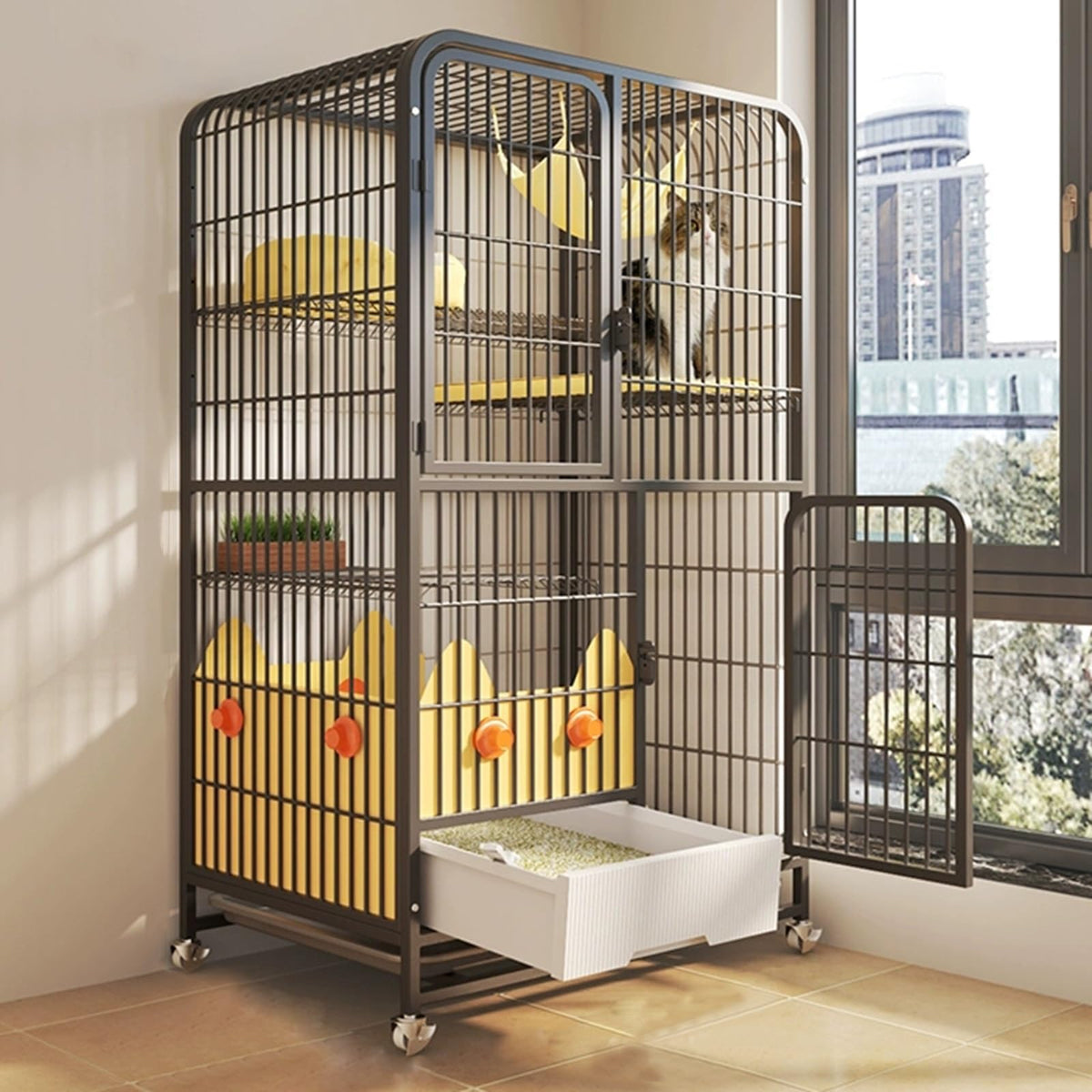 4-Tier Metal Wire Cat Enclosure with Hammock J2142
