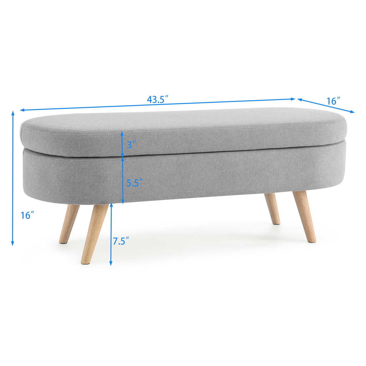 Linen Gray Upholstered Storage Ottoman Bench G27133