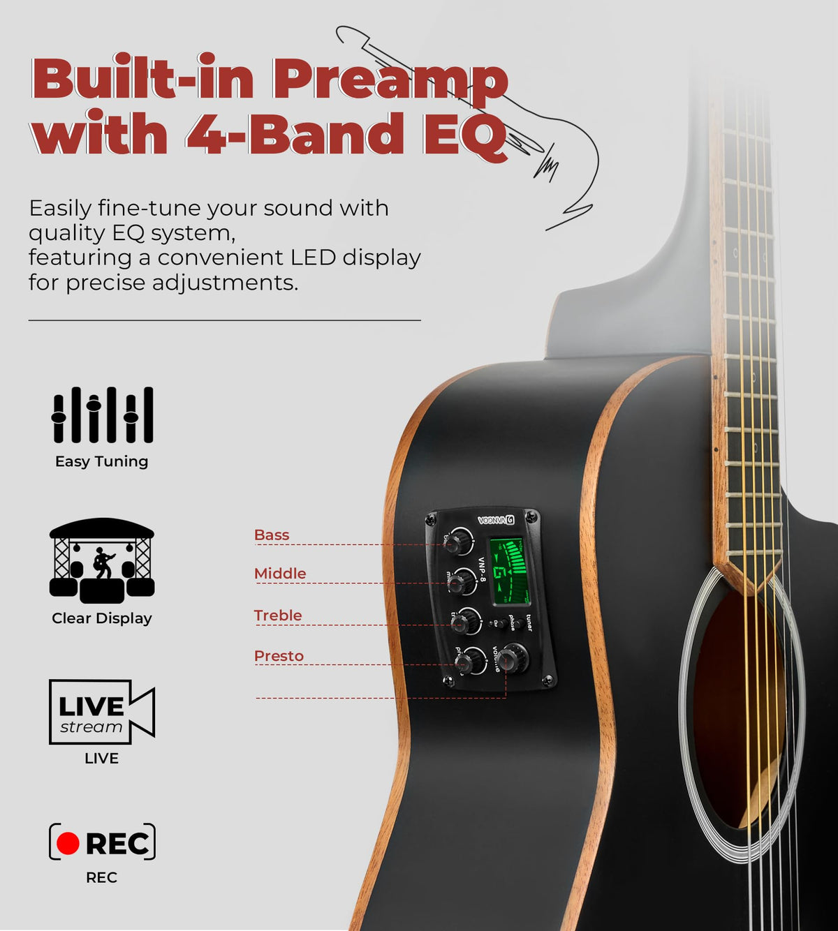3/4 Electric Acoustic Guitar Kit with 4-Band EQ X9170