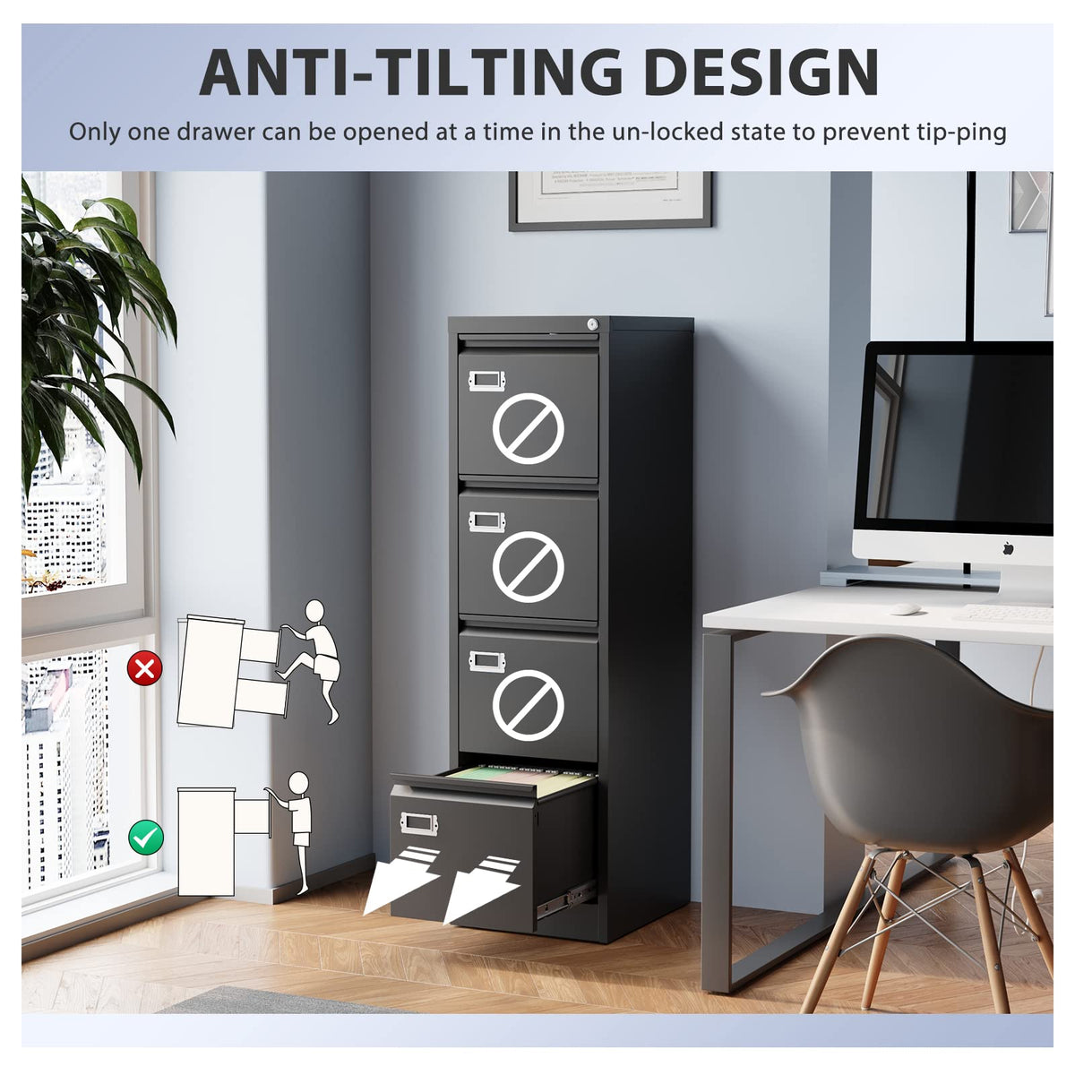 4 Drawer Metal Vertical File Cabinet with Lock Z632675