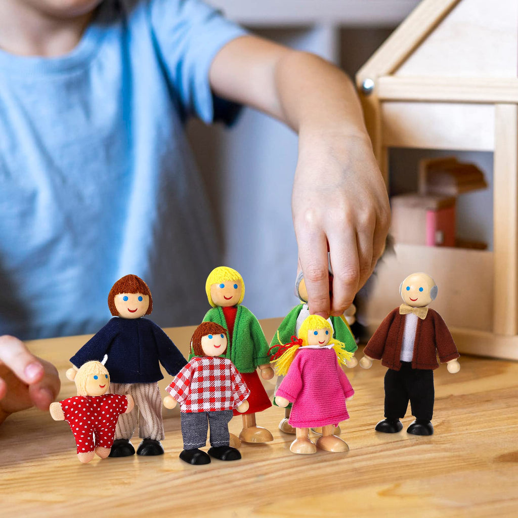 Wooden Dollhouse People Set of 7 Mini Dolls O5248