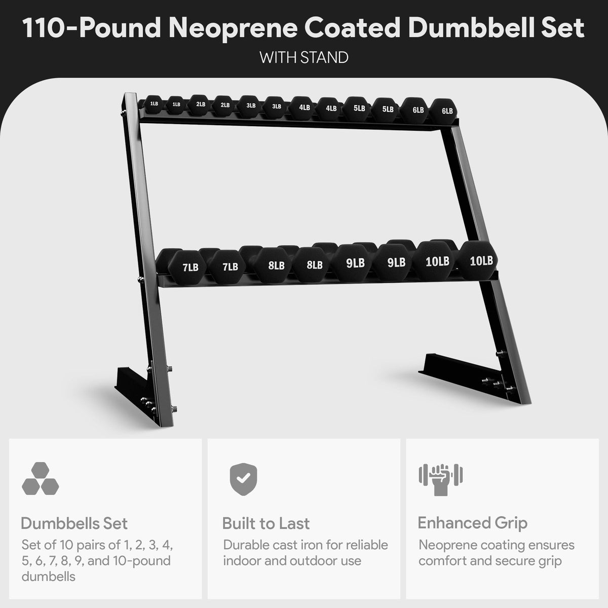 Neoprene Coated Iron Dumbbell Set with Stand O29447