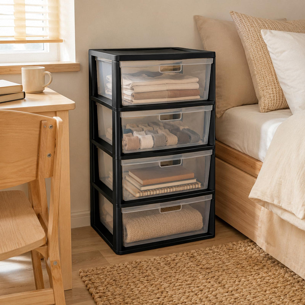 4 Drawer Black Plastic Storage Tower L321