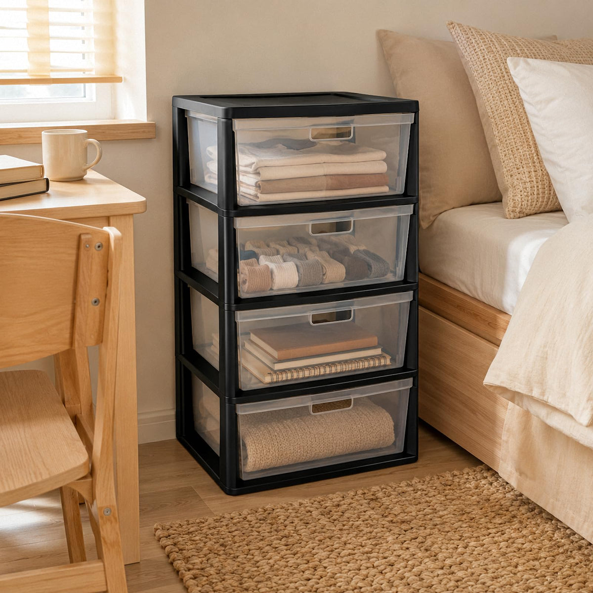 4 Drawer Black Plastic Storage Tower L321