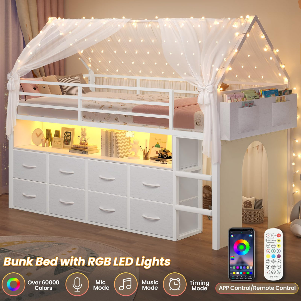 Twin Size Low Loft Bed with 8 Storage Drawers L914282
