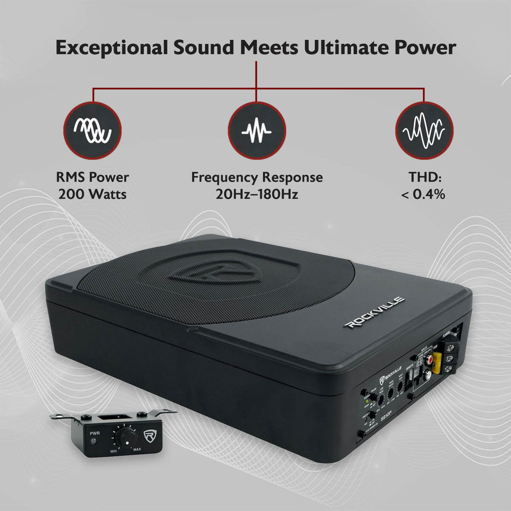 10" Slim Under-Seat Powered Car Subwoofer W9034