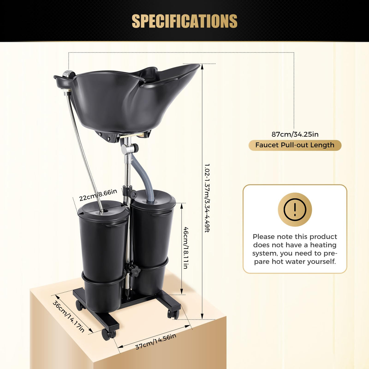 Portable Shampoo Basin with 2 Buckets, Height Adjustable J991